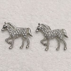2 Horse Brooches Silver Tone With Rhinestones #J321